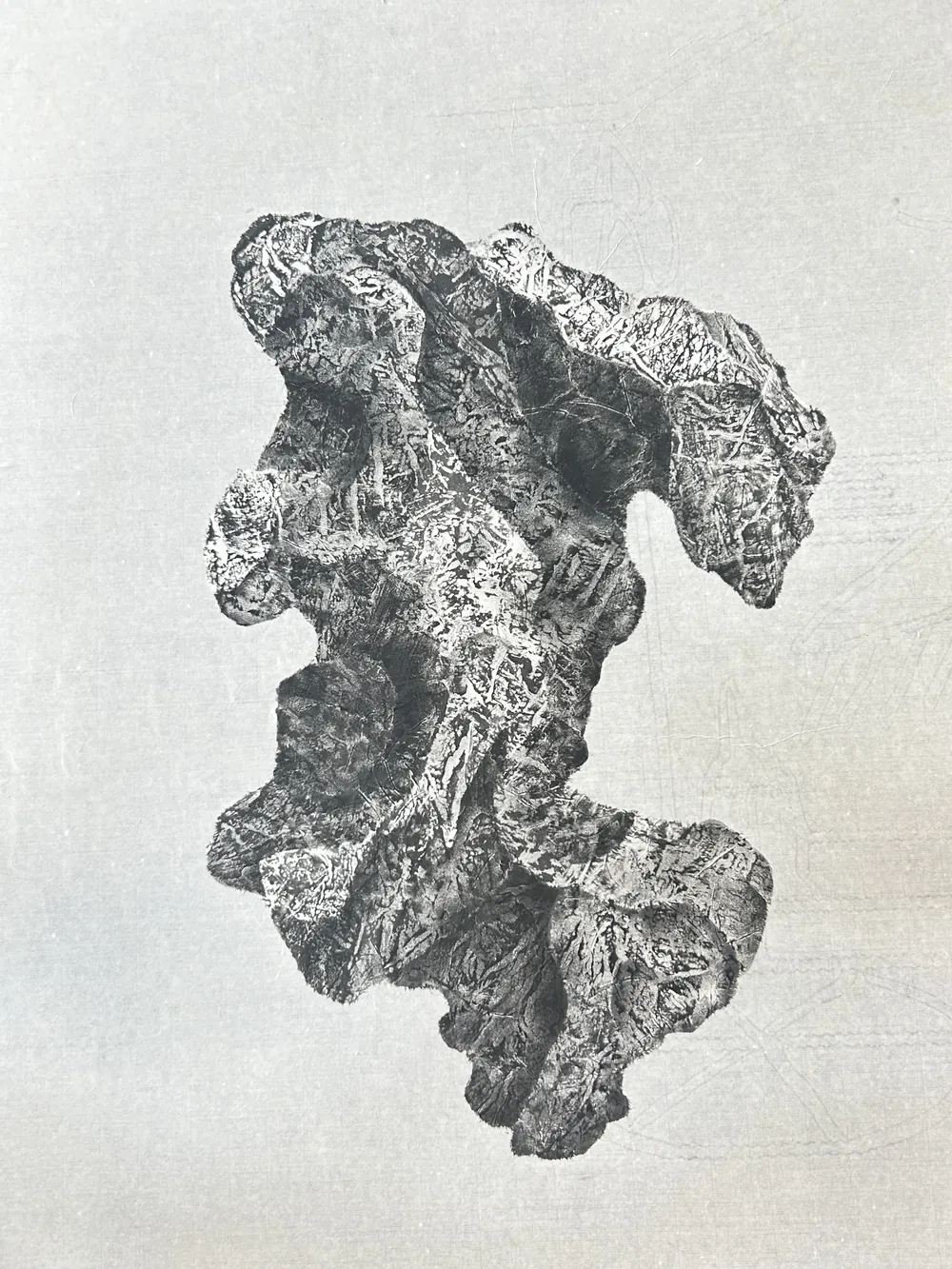 Scholar Stone: a full-shape rubbing of a scholar’s rock on pale paper